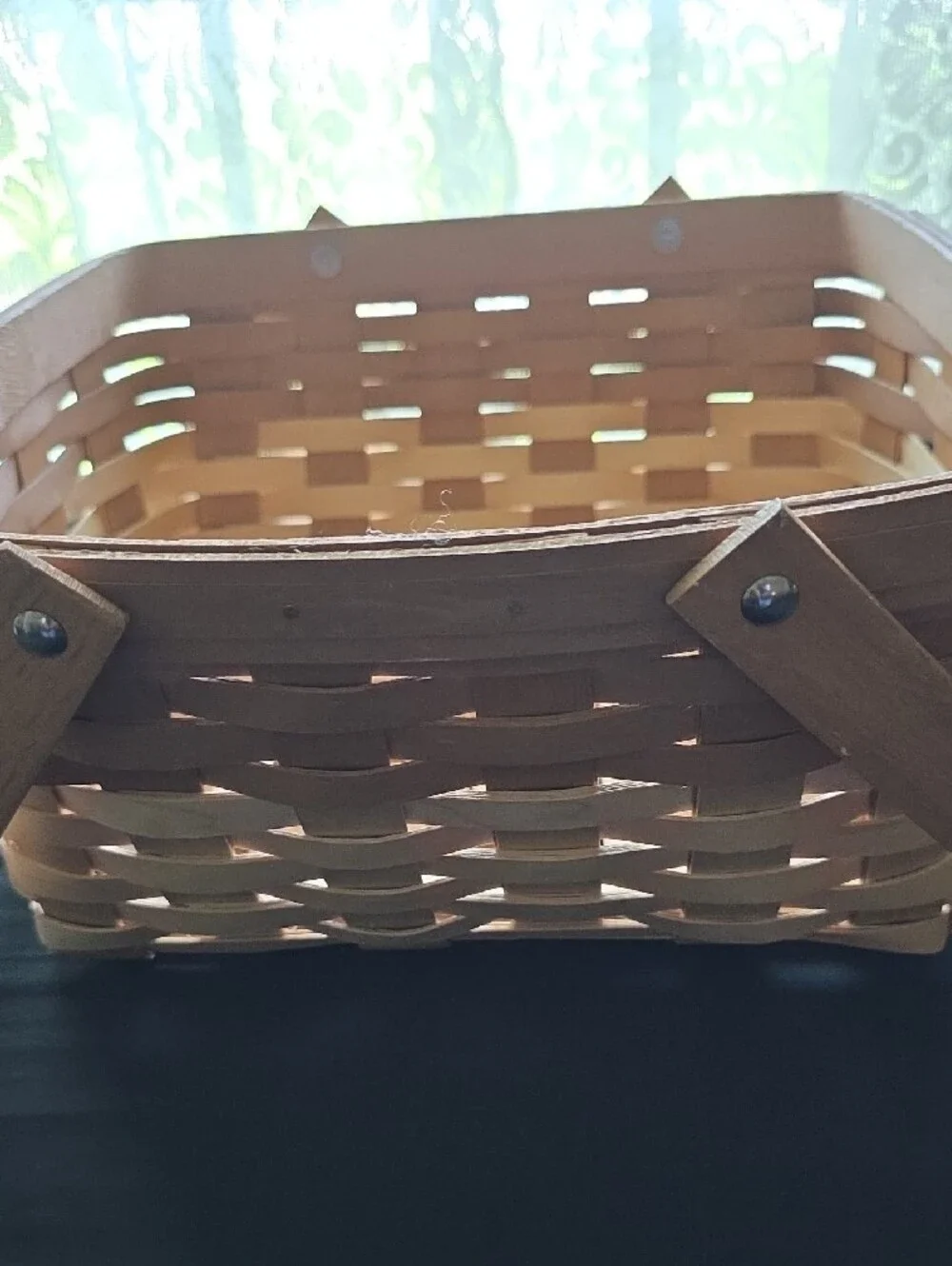 Handwoven Natural Wood Picnic Basket with Handles